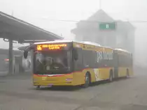 Postauto/PU Vögtlin-Meyer Nr. 123 (MAN A40 Lion's City GL) am 21.2.2021 beim Bahnhof Brugg als Bahnersatz nach Lupfig. Infolge Bauarbeiten war die Strecke Lupfig - Brugg unterbrochen.