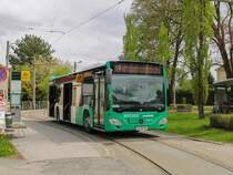 Graz. Aufgrund des Aufbringens eines Netzes zur Tierabwehr beim Hauptbahnhof, wurden am 01.05. und 02.05.2021 die Linie 1 zwischen Hilmteich und Jakominiplatz und die Linie 7 zwischen LKH MED UNI und Jakominiplatz/Steyrergasse kurzgeführt. Zwischen Jakominiplatz und Laudongasse wurde ein Schienenersatzverkehr mit Bussen der Graz Linien eingerichtet. Zwischen Asperngasse und Eggenberg bzw. Wetzelsdorf wurde ebenfalls ein Ersatzverkehr eingerichtet (Linie E1 und E7), welche aufgrund von Busmangel bei den Graz Linien mit Privaten Bussen der Firma Watzke geführt wurden. Wagen W1303 von Watzke ist hier als E1 in Wetzelsdorf zu sehen.