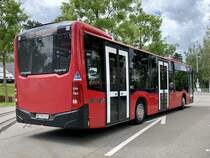 Heckansicht des MB C2 hybrid 161 von Bernmobil am 6.8.21 bei Bethlehem Holenacker.