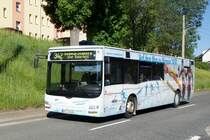 Bus Schwarzenberg / Bus Grünhain-Beierfeld / Bus Erzgebirge: MAN Lion's City Ü (ERZ-VB 69) der RVE (Regionalverkehr Erzgebirge GmbH), aufgenommen im Juni 2021 im Stadtgebiet von Grünhain-Beierfeld.

