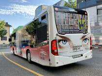 Heckansicht des MB C2 NGT Nr. 31 der BGU am 10.8.21 beim Postplatz Grenchen.