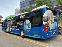 Heckansicht des MB C2 NGT Nr. 30 mit der Baloise Vollwerbung am 10.8.21 beim Postplatz Grenchen.