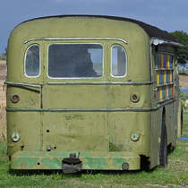 Dieser ausgediente Ikarus 60 Bus wurde zu einem Bienenanhänger umfunktioniert. (DDR-Museum Dargen, August 2021)