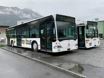 MB Citaro und MB O 405 N am 20.9.21 bei der Garage in Leytron.