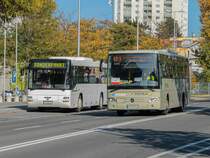 Graz. Während der Steirischen Herbstferien, fanden Bauarbeiten auf der Steirischen Ostbahn statt. Aus diesem Grund, richtete die ÖBB einen Schienenersatz zwischen Graz und Gleisdorf bzw. Weiz ein.
BD 14237 trifft hier auf einen ISTmobil MAN SÜ 313 in der Fröhlichgasse.