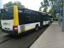 ein MAN Lions City im Bwegt Retro Lackierung am 11.9.2021 am Bahnhof Baden Baden als X45 ( Flughafen Expressbus ) 