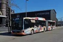 VS 8731, MAN Lion’s City, vom Tice, ist an der Haltestelle Av. du Rock'n'Rol in Esch Belval angekommen. 28.02.2022
Esch Alzette ist im Jahr 2022 eine der 3 Europischen Kulturhauptstdte, um dafr zu Werbung zu machen wurde dieser Bus sowie 9 andere Busse vom Tice mit diesen farbigen Folien beklebt.
Diese Folien behandeln verschieden bekannte Monumente aus der Minettmetropole.
