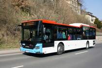 Bus Eisenach / Bus Wartburgkreis: Scania Citywide LE (WAK-WM 162) vom Verkehrsunternehmen Wartburgmobil (VUW), aufgenommen im März 2022 im Stadtgebiet von Eisenach.