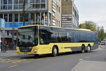 MAN Lions City 147, auf der Linie 3, verlässt die Haltestelle beim Bahnhof Thun. Die Aufnahme stammt vom 21.04.2022.