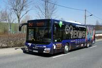 Bus Schwarzenberg / Bus Grnhain-Beierfeld / Bus Erzgebirge: MAN Lion's City  (ERZ-RV 379) der RVE (Regionalverkehr Erzgebirge GmbH), aufgenommen im April 2022 im Stadtgebiet von Grnhain-Beierfeld.