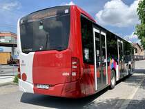 Heckansicht des MB C2 K 6004 der tpf am 14.5.22 nach der Abfahrt beim Bahnhof Düdingen.