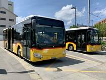 Die beiden C2 hybrid '11558' vom PU Wieland Bus, Murten und '11461' der Regie Laupen am 14.5.22 beim Bahnhof Düdingen.