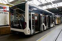 Heckansicjt des MAN Lion's City E von Engadin Bus am 22.5.22 im SBB Werk Olten.