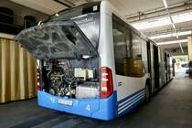 Blick ins Heck vom MB C2 G Nr. 4 von Rheintal Bus am 11.6.22 bei der Tag der offenen Tür in Altsätten.