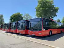 MAN Lions City Ü vom Regionalverkehr Alb-Bodensee am Bahnhof Münsingen in Baden-Württemberg, Juli 2022