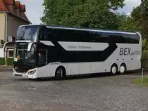 Setra S 531 DT, B-EX 3233 im SEV für die RB 24 von DB Regio, am 27.08.2021 am Bf Halbe.