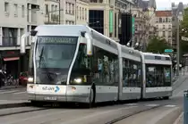 Bombardier TVR Spurbus/Trolleybus  stan , Nancy September 2022, 
diese speziellen Fahrzeuge können mit einspuriger Gleisführung oder eigenständig fahren, sie verfügen über einen Stromabnehmer und einen Dieselmotor, sie werden aber bald durch übliche Trolleybusse ersetzt