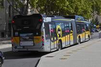 Heckansicht eines Scania Citywide LE HSL mit Naturgasantrieb, im Stadtverkehr von Grenoble im Einsatz. 17.09.2022