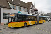 Solaris Bus der Post steht am 24.01.2023 als Dienstfahrt beim Bahnhof Rheinfelden.