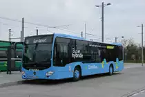 Mercedes Citaro von Distribus, auf der Linie 11, wartet am 17.03.2023 beim Bahnhof Saint Louis.