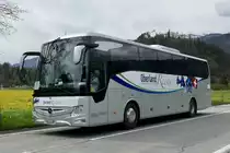 MB Tourismo  BE 607 481  von OberlandReisen als Bahnersatz nach Grindelwald am 23.4.23 in Wilderswil.