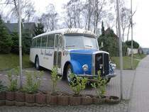 Der Saurer-Reisebus von der Einstiegsseite her gesehen.