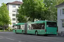 MAN Bus 758, auf der Tramersatzlinie 14, die wegen einer Grossbaustelle nicht mit Tramzügen fahren kann, fährt am 17.05.2023 zur Endhaltestelle am Aeschenplatz.