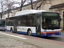 BLK-V1002, wie man sieht ein MAN Lion&acute;s City �, steht am 06.03.2009 auf dem Busbahnhof in Wei�enfels und macht eine kurze Pause.