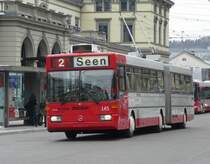 Winterthur - Mercedes O 405 GTZ Trolleybus Nr.145 unterwegs auf der Linie 2 am 20.02.2009
