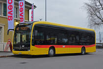 Mercedes eCitaro 1020 der BLT, auf der Linie 47, wartet am 01.02.2025 an der Endstation beim Bahnhof Muttenz.
