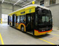 Postauto - Mercedes e Citaro  AG 557541 ausgestellt in der Neuen Postauto Garage in Affoltern am Albis am 30.03.2025 .. Foto Endstand anlässlich des Tag der Offen Tore der neuen Garage am 29+30.03.2025