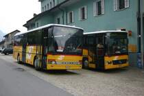 In Airolo kommt es zur letzten Begegnung des Tages mit einem anderen Wagen einer P�sserundfahrt: W�hrend der Setra 313UL von PU Marchetti noch auf den Nufenenpass und zur�ck f�hrt, hat der Integro von PU Mattli noch eine letzte Fahrt �ber den Gotthardpass vor sich. 14.7.2009. Beide haben an diesem Tag schon gegen 5000 H�henmeter sowohl auf- als auch abw�rts bew�ltigt und 5 bzw. 4 P�sse bew�ltigt. 