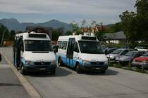 RTB, Altst�tten, Nr. 8 und 6 (Sprinter 416CDI, 2005 bzw. 2003) am 24.5.2008 am Bahnhof Altst�tten. 