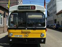 Mercedes Benz O 305 Gelenkbus von 1980 der SSB in Warteposition vor der Stra�enbahnwelt Stuttgart (Stra�enbahnmuseum) am 30.08.2009