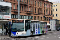 22.03.2009: SB-SB 522, Wagen 255 der SaarBahn GmbH. Der Citaro II stammt aus der letzten Dieselbus Lieferung fr Saarbrcken und wirbt fr bunte MP3 Player. Aufgenommen an der Haltestelle WHB/SaarCenter bedient er die Linie 101 zum Fllengarten.