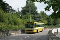 Der Volvo/Hess B10M Nr. 211 der TN am 6. August 2008 unterwegs auf der Linie 10  bei der Fahrt dem Friedhof entlang.