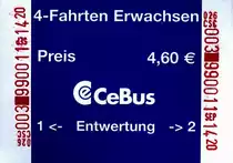 CELLE (Landkreis Celle), 11.09.2004, 4-Fahrten-Ticket Erwachsene für den Stadtbus -- Fahrkarte eingescannt