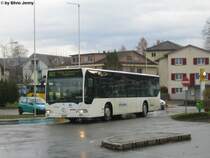 Nr. 3 (Mercedes Citaro O530) am 26.11.09 in Eschenbach SG, Dorftreff, wo der Wagen den anstrengensten Teil seiner Fahrt, der berquerung des Ricken, hinter sich hat, und noch nach Rapperwil fahren wird.
