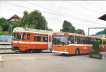 Aus dem Archiv: BSU, Solothurn Nr. 45/SO 21'608 Mercedes (Baujahr 1985) am 17. Juli 2003 als Bahnersatzbus beim RBS-Bahnhof Deisswil.