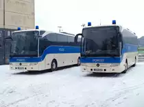 Diese zwei Mercedes Tourismo Reisebusse von der Polizei standen am 13.02.2010 am Westbahnhof in Aachen. Die Polizisten betreuten die Fans von Rot Wei� Oberhausen auf dem Weg zum Tivoli beim Zweitligaspiel gegen Alemannia Aachen.(2:1) 