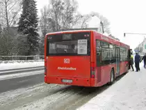 MAN NÜ 263 (Wagennummer 2173, Kfz-Kennzeichen D-BV 1121, Baujahr 2001) der Busverkehr Rheinland GmbH (BVR), Düsseldorf, im Einsatz als Linie 747 (Velbert, Putschenholz - Velbert Zentrum - Wülfrath-Flandersbach - Wülfrath, Stadtmitte). Aufgenommen am 14.02.2010. Ort: Velbert, Postamt.