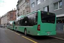 Mercedes Citaro mit der Betriebsnummer 803 an der provisorischen Haltestelle am Wettsteinplatz auf der Linie 38. Die Aufnahme stammt vom 22.02.2010.