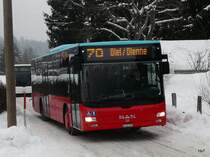 Funi Car Biel - MAN  BE 424202 unterwegs in Pres d`Orvin am 14.02.2010
