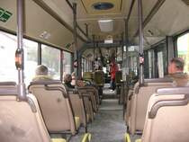 Wagen 9070 auf der Linie 618 Richtung Dellbusch an der Haltestelle Immenweg von der Rckbank fotografiert. Er gehrt zu den 17 Bussen, die die WSW Anfang 2010 wegen des Schwebebahnausfalls dazukaufen mussten.