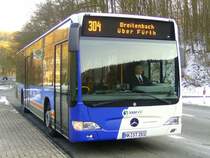 Wagen 281 der NVG am 8.3.2010 als Linie 304 nach Breitenbach an der Haltestelle  Hanauer Mhle . Der Bus ist noch ohne Klimaanlage, diese wird aber nachgerstet. Er trgt Werbung fr die Bank-1-Saar-Neunkirchen.
