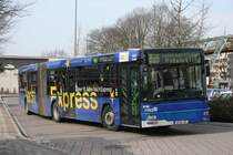 WSW 0162 (W SW 395) mit Werbung fr den Nachtextress.
Aufgenommen am Bahnhof Oberbarmen mit dem Schwebebahn Express.
17.3.2010