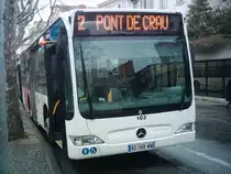 Im provenzalischen Arles sind Citaro-Busse neulich eingetroffen. Im Bild, der EvoBus MB O 530 K (Citaro) mit der Wagennummer 103 in der Stadtmitte am 22.03.2010.
