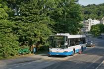 Der Scania/Hess N94UB Nr. 613 am 18. Juni 2008 auf der Hirtenhofstrasse. Damals wurden die Wasser- und Erdgasleitungen ersetzt und deshalb musste ein Busrundkurs Schnbhl - Hirtenhof eingerichtet werden.