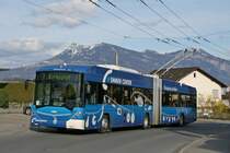 Ein Auffahrunfall vor fast 2 Wochen ist Schuld daran, dass Hess/Vossloh-Kiepe BGT N2C Nr. 223 eine weisse Stossstangenecke hat. Hier aufgenommen am 5. April 2010 bei der Bodenhofterrasse