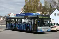 Stadtwerke R�sselsheim (GG SW 169) macht Werbung f�r die Zeitung Main-Spitze.
Aufgenommen am HBF R�sselsheim.
10.4.2010 